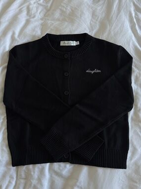 Black 'Daughter' Embroidered Crewneck Cardigan